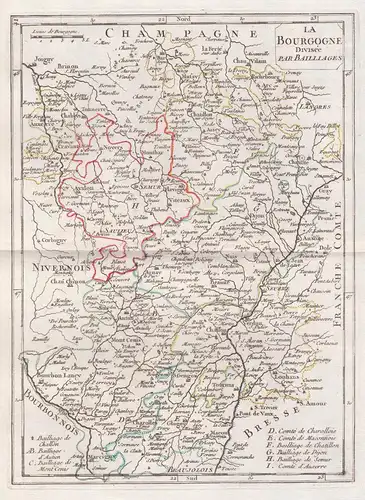 La Bourgogne divisée par Baillages - Bourgogne Burgund Burgundy France carte Karte map Kupferstich