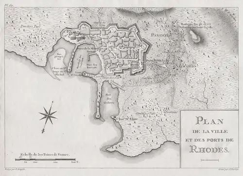 Plan de la Ville et des Ports de Rhodes - Rhodos Rhodes island city Insel Stadt Greece Griechenland Aegean Sea