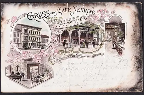 Gruss aus Cafe Nehring - Schönebeck a. Elbe - Ansichtskarte Postkarte AK postcard