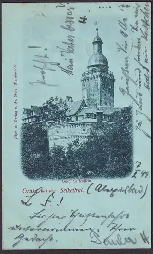 Gruss aus dem Selkethal - Burg Falkenstein Selketal Ansichtskarte Postkarte AK postcard