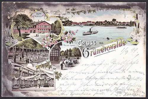 Gruss aus Grünenwalde - Grünewalde Schonebeck Gasthof zum braunen Hirsch Ansichtskarte Postkarte AK postcard