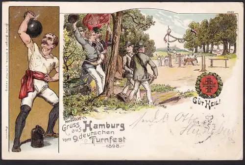 Gruss aus Hamburg vom 9. deutschen Turnfest 1898 - Ansichtskarte Postkarte AK postcard