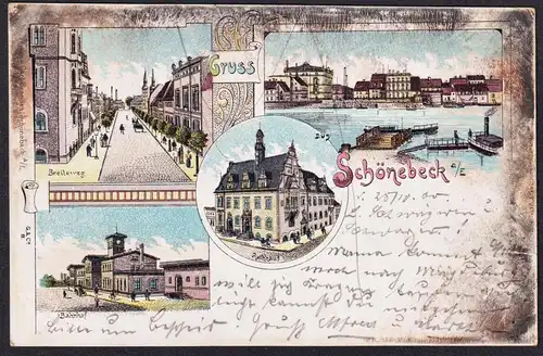 Gruss aus Schönebeck - Bahnhof Breiteweg Postkarte Ansichtskarte AK postcard