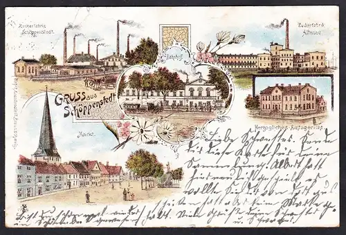 Gruss aus Schöppenstedt - Zuckerfabrik Marktplatz Bahnhof Amtsgericht Ansichtskarte Postkarte AK postcard