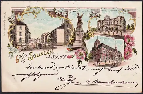 Gruss aus Solingen - Kaiserstrasse Kriegerdenkmal Ansichtskarte Postkarte AK postcard