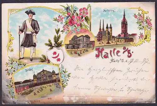 Halle a. S. - Saale Bahnhof Marktplatz Ansichtskarte Postkarte AK postcard