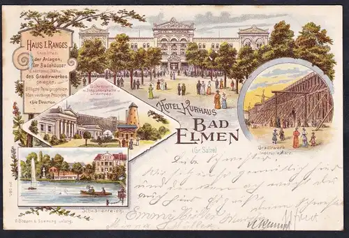 Hotel Kurhaus Bad Elmen - Bohrthurm mit Inhalationshalle und Lindenbad Ansichtskarte Postkarte AK postcard