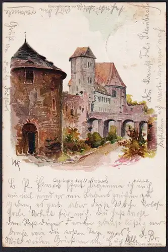 Ost-Seite der Mortizburg Halle - Halle Saale Mortizburg Postkarte Ansichtskarte AK postcard