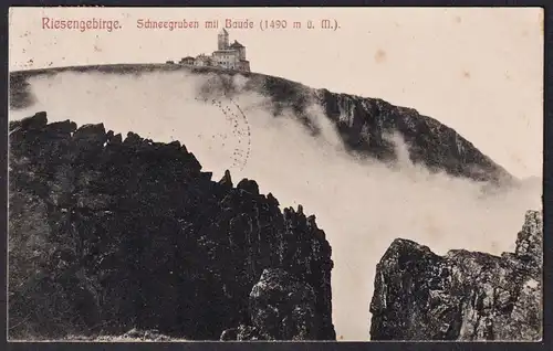 Riesengebirge. Schneegruben mit Baude (1490 m ü. M.) - Postkarte Ansichtskarte AK postcard