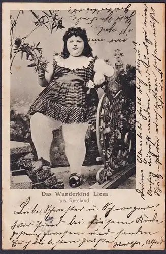 Das Wunderkind Liesa aus Russland - Zirkus Circus Freaks Postkarte Ansichtskarte AK postcard