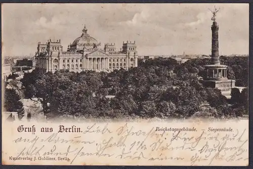 Gruss aus Berlin - Reichtagsgebäude - Siegessäule Postkarte Ansichtskarte AK postcard
