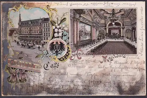 Gruss aus Cafe Hohenzollern Magdeburg - Postkarte Ansichtskarte AK postcard