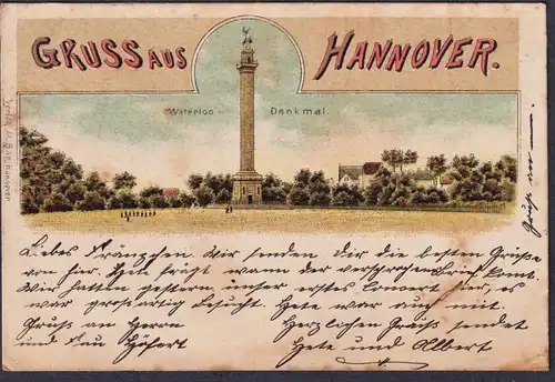 Gruss aus Hannover - Waterloo Denkmal Postkarte Ansichtskarte AK postcard