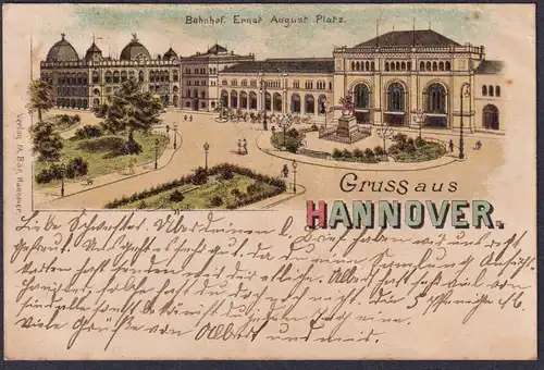 Gruss aus Hannover. - Bahnhof.Ernst August Platz Postkarte Ansichtskarte AK postcard
