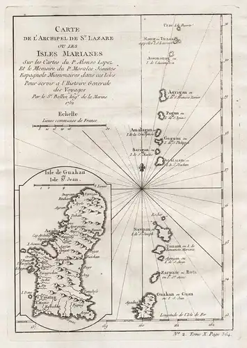 Carte de l'Archipel de St. Lazare ou les Isles Marianes - Marianen Guam Marianeninseln Mariana Islands Tinian