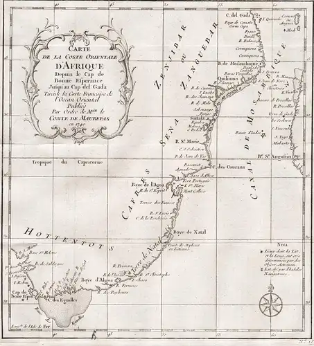 Carte de la Coste orientale d'Afrique - South Africa Südafrika Cape of Good Hope Afrique du Sud Cap de Bonne-E