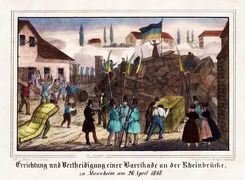 Errichtung und Vertheidigung einer Barrikade an der Rheinbrücke, zu Mannheim am 26. April 1848 - Barrikade Rhe