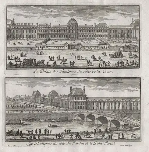 Le Palais des Thuileries du coté de la Cour / Les Thuileries du coté du Jardin et le Pont Royal - Paris Palais