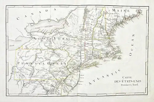 Carte des Etats-Unis. Provinces, Nord. - United States USA / America Amerika Amerique / Rhode Island Connectic