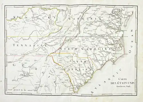 Carte des Etats-Unis. Provinces, Sud. - United States USA / America Amerika Amerique / South Carolina North Ca