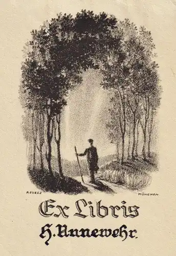Ex Libris H.Unnewehr - Exlibris Lithographie lithograph bookplate Ex Libris