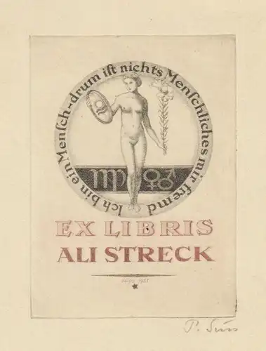 Ex Libris Ali Streck - Exlibris Radierung engraving bookplate Ex Libris