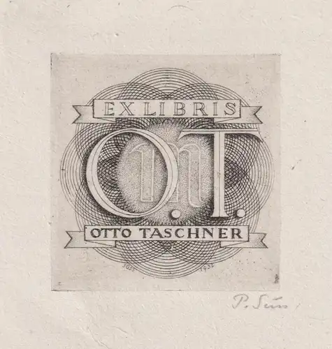 Ex Libris O.T. Otto Taschner - Exlibris Radierung engraving bookplate Ex Libris