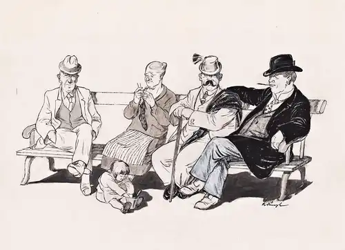 (Menschen auf Parkbank / People on a park bench) - caricature Karikatur