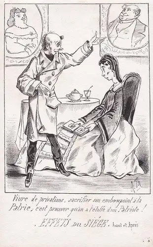Effets du Siege - Deutsch-Französischer Krieg 1870 / caricature Karikatur