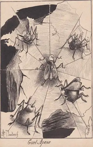 Guet-Apens - France map carte Propaganda spiders Spinne insects Insekten / persuasive map / caricature Karikat