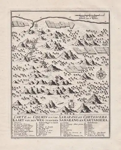 Carte du Chemin entre Samarang et Cartasoera - Semarang Java island / Indonesia Indonesien