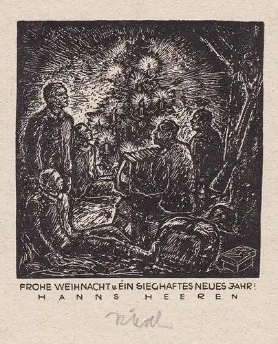 Frohe Weihnachten u. ein sieghaftes Neues Jahr! Hanns Heeren - Exlibris Neujahr Jahreswechsel Weihnachten Weih