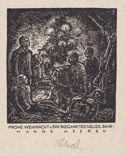 Frohe Weihnachten u. ein sieghaftes Neues Jahr! Hanns Heeren - Exlibris Neujahr Jahreswechsel Weihnachten Weih