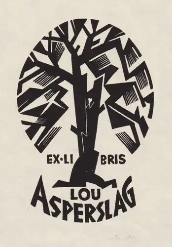 Ex Libris Lou Asperslag - Exlibris Baum Holzschnitt woodcut bookplate Ex Libris