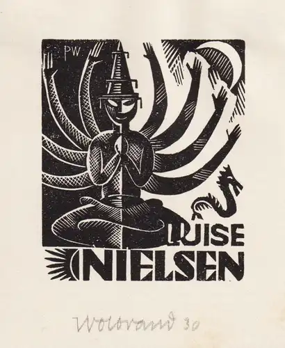 Luise Nielsen - Exlibris Asien China Holzschnitt woodcut bookplate Ex Libris
