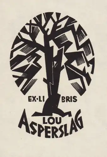 Ex Libris Lou Asperslag - Exlibris Baum Holzschnitt woodcut bookplate Ex Libris