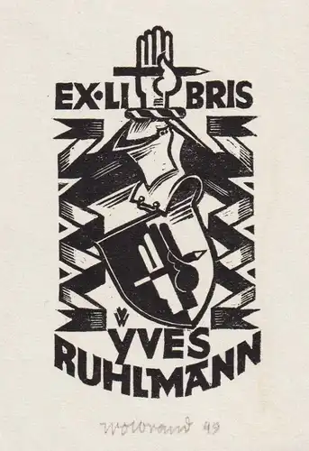 Ex Libris Yves Ruhlmann - Exlibris Wappen Hand Stift Holzschnitt woodcut bookplate Ex Libris