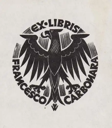 Ex Libris Francesco Carbonara - Exlibris Adler Holzschnitt woodcut bookplate Ex Libris