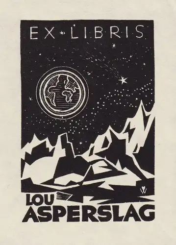 Ex Libris Lou Asperslag - Exlibris Berge Gebirge Holzschnitt woodcut bookplate Ex Libris