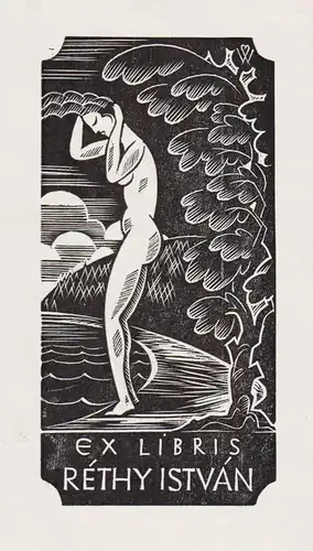 Ex Libris Rethy Istvan - Exlibris Akt Frau nude Holzschnitt woodcut bookplate Ex Libris