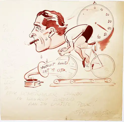 En Aad van Amsterdam ... - Aad van Amsterdam (1915-1978) Road bicycle racing Radsport Wegwielrennen / caricatu