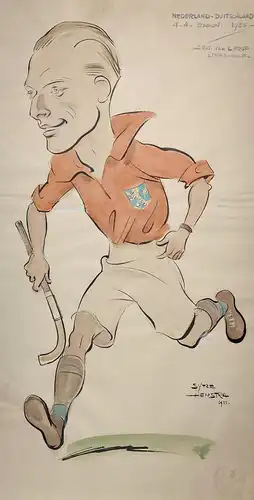 Nederland-Deutschland 4-4 Stadion 1933 - Tonny van Lierop (1910-1982) Hockey sport 1933 Feldhockey / caricatur