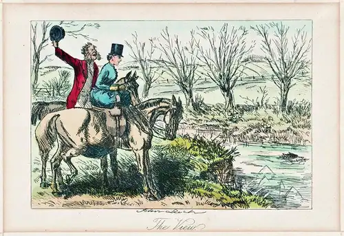 The View - A huntsman and a lady observe as a fox gracefully swims across a river / Jagd hunting / Fuchs fox /