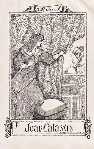 Joan Catasus - woman Spain Espana Exlibris ex-libris Ex Libris bookplate