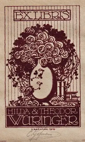 Ex Libris Hilda u. Theodor Würinger - Blumen Vase flowers Exlibris ex-libris Ex Libris bookplate