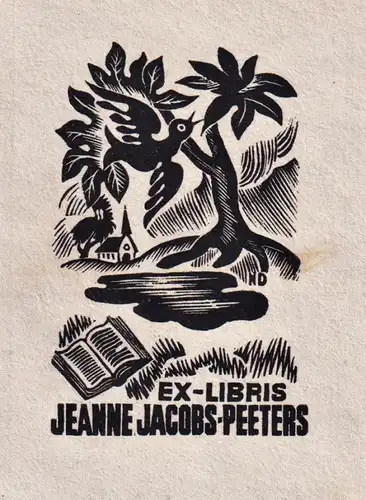 Ex Libris Jeanne Jacobs Peeters -  Vogel Buch bird book Exlibris ex-libris Ex Libris bookplate