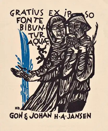 Gon & Johan H. A. Jansen -  Karte card 1960 Exlibris ex-libris Ex Libris bookplate