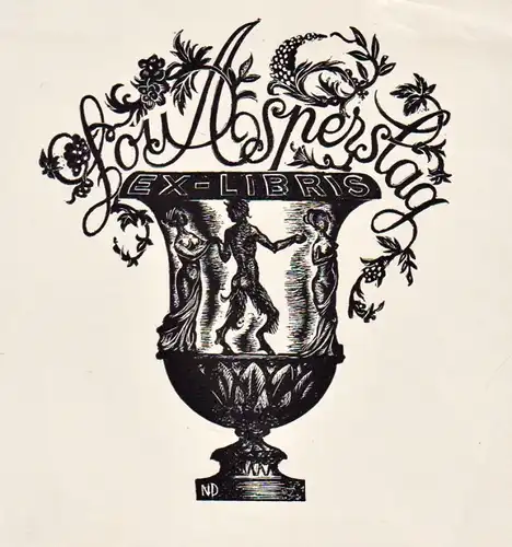 Lou Asperslag -  Vase Exlibris ex-libris Ex Libris bookplate