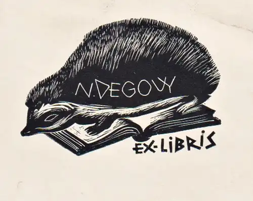 N. Degouy Ex-libris - Igel hedgehog / Buch Exlibris ex-libris Ex Libris bookplate