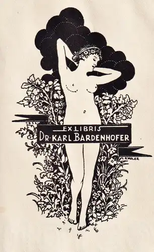 Ex Libris Dr. Karl Bardenhofer - Erotik Akt nude Frau woman Exlibris ex-libris Ex Libris bookplate